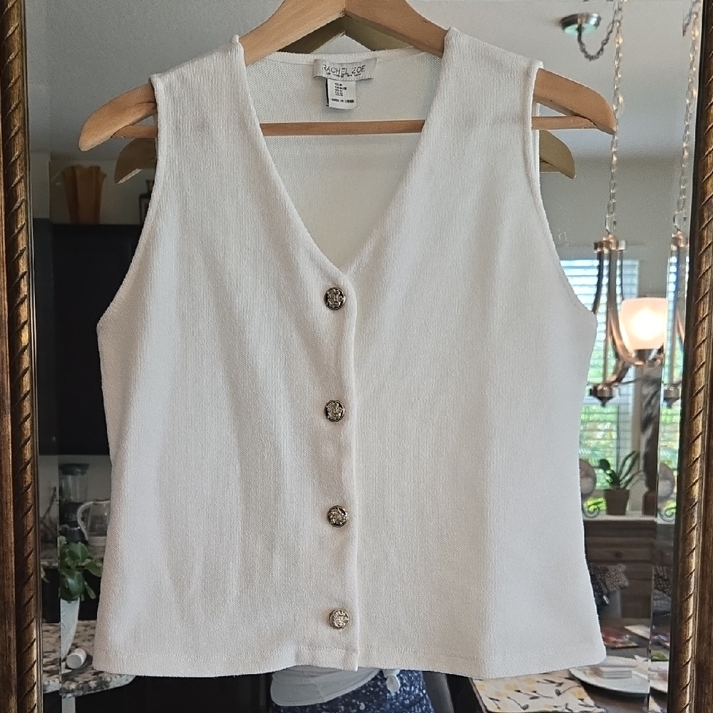 Rachel ZOE White Sleeveless Buttoned vest